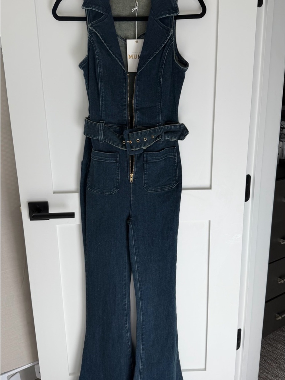 Show Me Your MuMu Dark Blue Denim Belted Jumpsuit